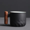 Ceramic Espresso Cups with Wooden Handle Espresso Shot Cups Ceramic Tea Cups Porcelain Demitasse Cups for Coffee or Tea, Coffee Mug Cup with Wood Handle, Retro Tea Mug Cups