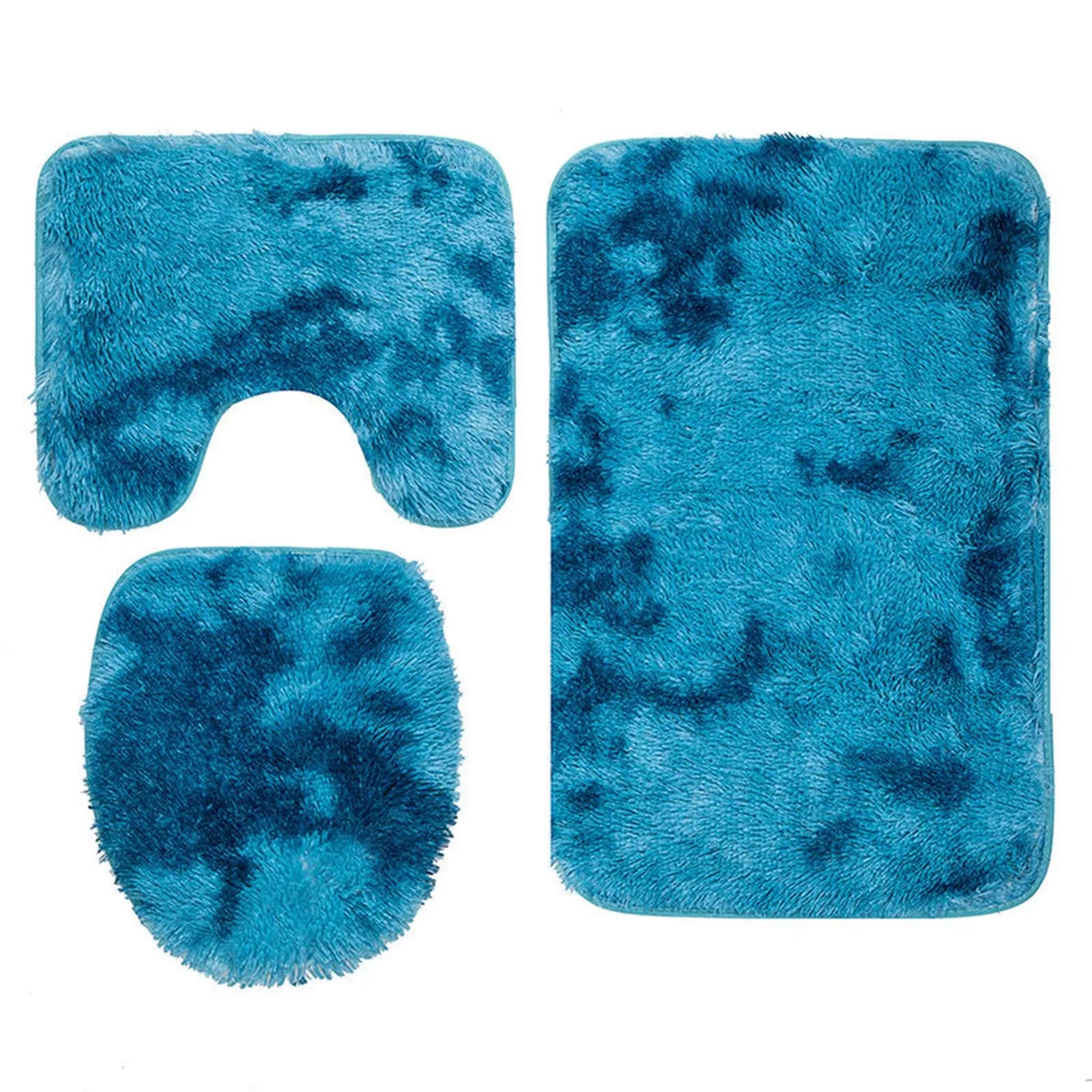 Solid Color 3 Piece Bathroom Rug Set Bath Rug, Contour Mat, & Lid Cover Non-Slip with Rubber Backing Solid Color New Bathmats