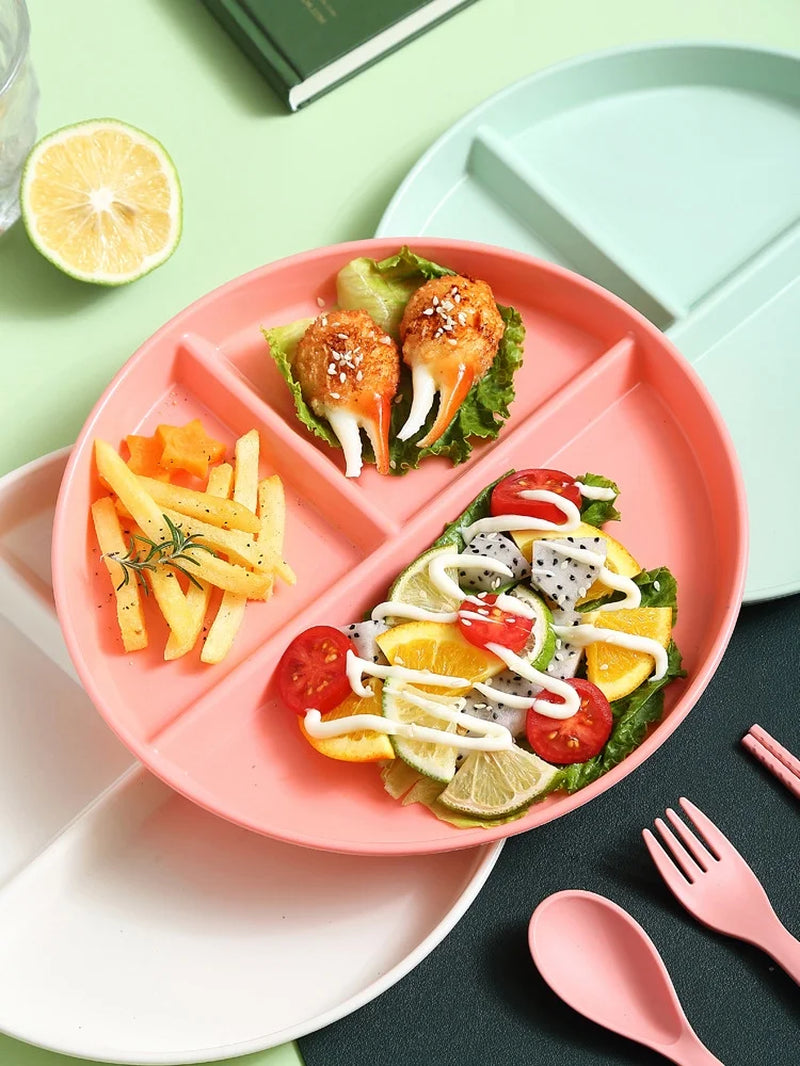 8Pcs 9Inch Divided Dinner Plates Unbreakable Portion Control Dinner Plates Reusable Plastic Baby Plates Stackable Divider Plates Microwave Safe for Kids Adults Dinner