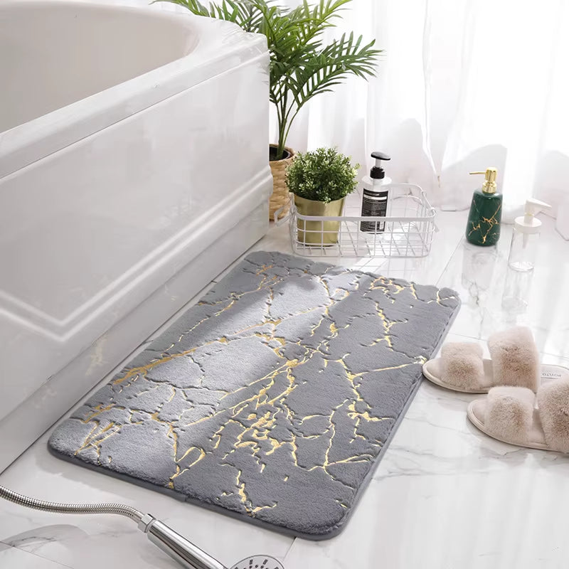Marble Bathroom Rugs Nonslip Black Gold Bathroom Mats Soft Rabbit Fur Bath Mats for Bathroom Floor Mats Carpet Коврик Для Ванной