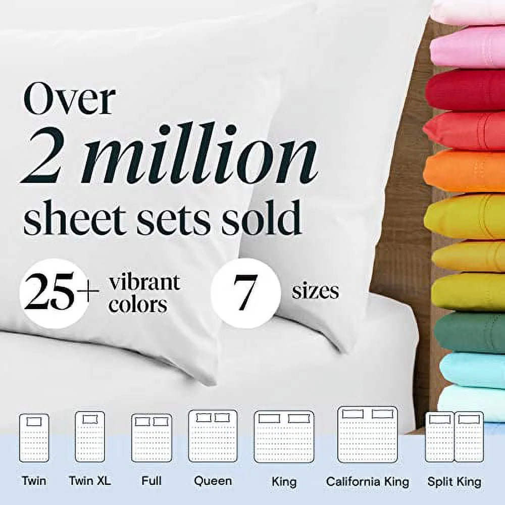 Cooling Sheet, 6 Piece Ultra Soft Microfiber Bed Sheets & Pillowcases, Queen - White