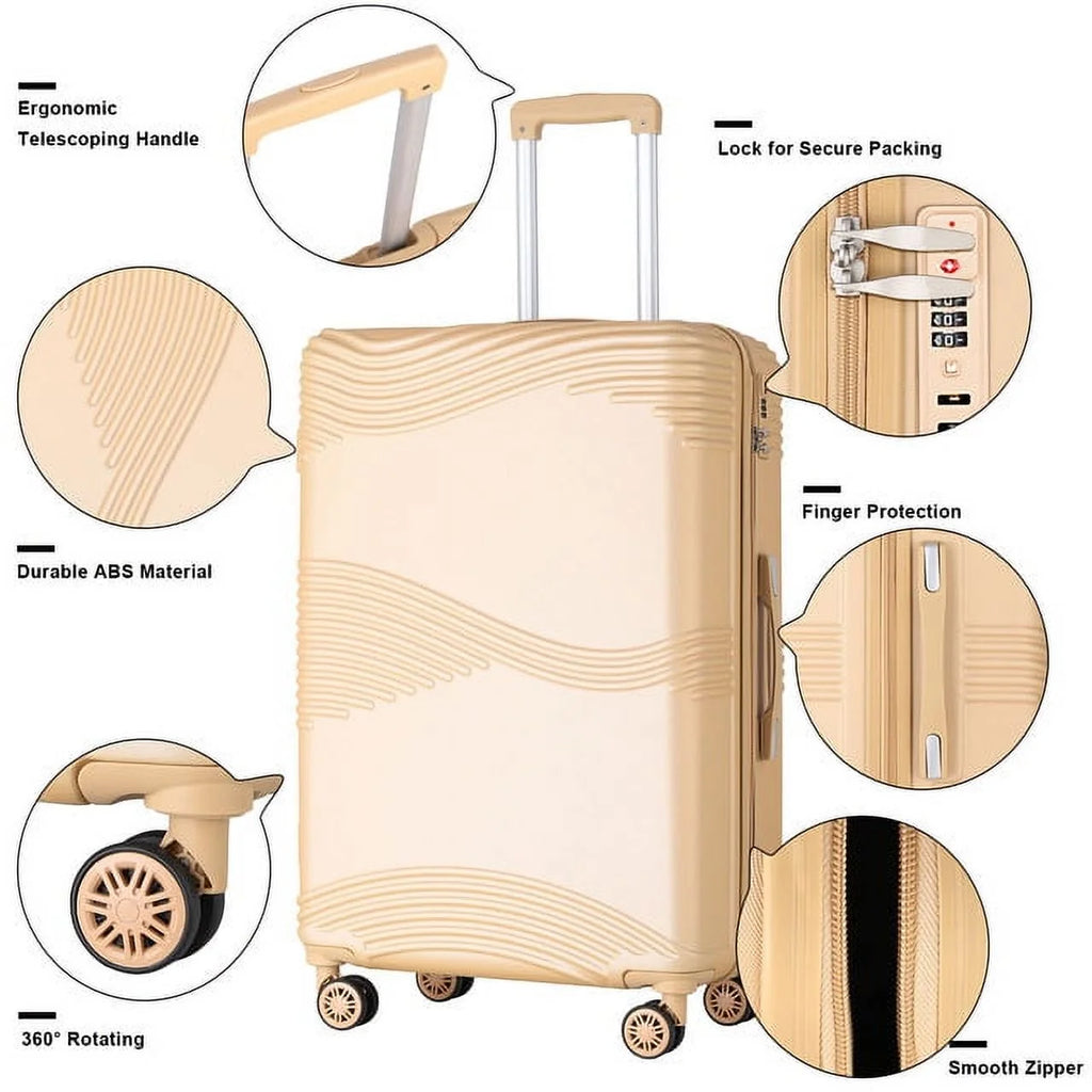 Aden Collection Hardside Spinner Luggage Sets in Tan, 3 Piece - TSA Lock