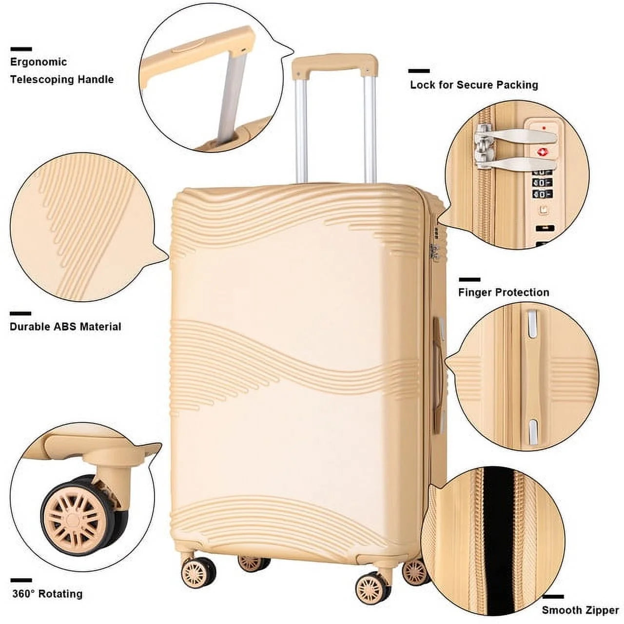 Aden Collection Hardside Spinner Luggage Sets in Tan, 3 Piece - TSA Lock