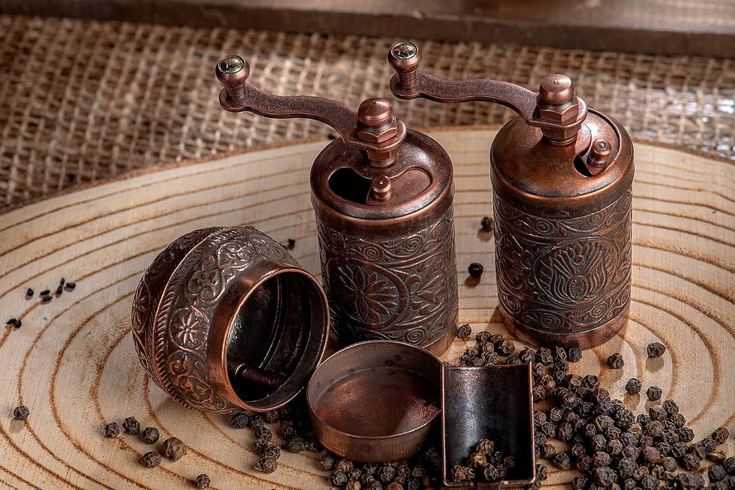 Grinder Set - Herb Grinder - Pepper Grinder Mill - Pepper Mill - Spice Grinder - Pepper Mill Grinder with Crank Handle - Spice Grinder Manual (Antique Copper)