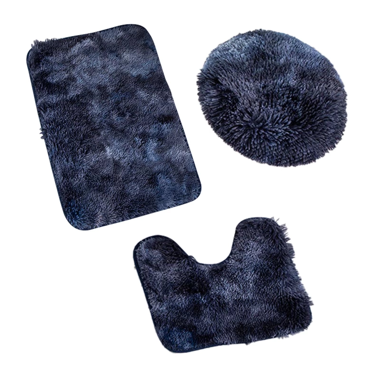 Solid Color 3 Piece Bathroom Rug Set Bath Rug, Contour Mat, & Lid Cover Non-Slip with Rubber Backing Solid Color New Bathmats