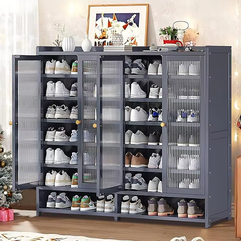 Bamboo Shoe Cabinet with Door, 8 Tier Shoe Rack for Closet, Entryway Shoe Storage Cabinet for 36-40 Pairs, Shoes Rack Organizer