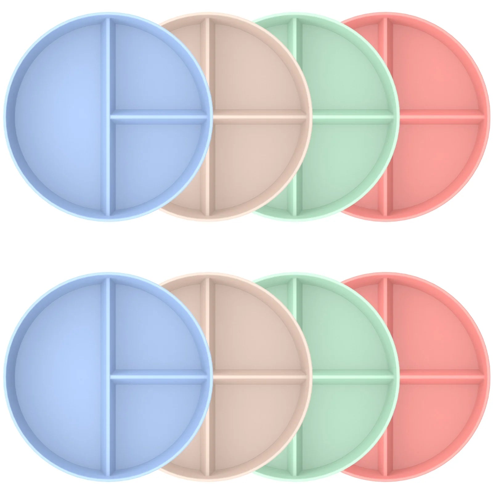 8Pcs 9Inch Divided Dinner Plates Unbreakable Portion Control Dinner Plates Reusable Plastic Baby Plates Stackable Divider Plates Microwave Safe for Kids Adults Dinner
