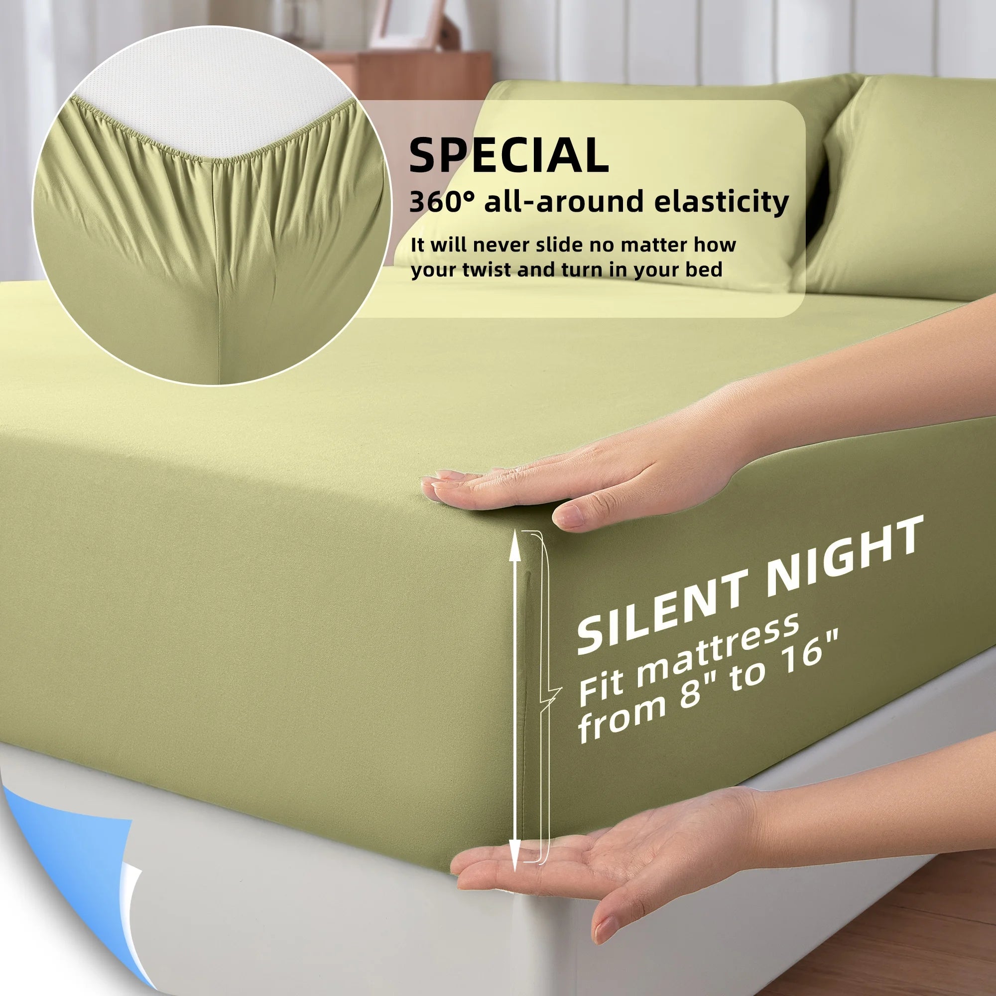 4 Pieces Luxury Bed Sheets Set, 1800 Series Cooling Microfiber Bed Sheets, 16" Deep Pocket, King, Green