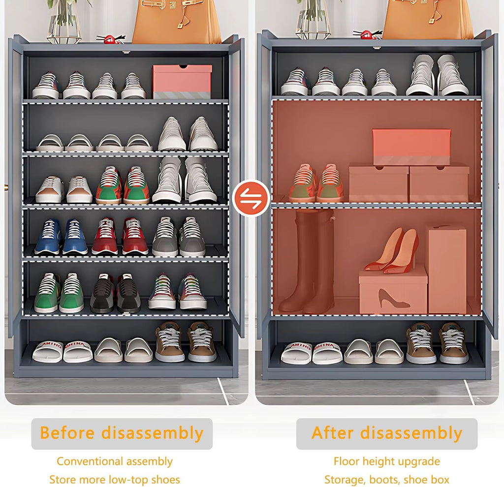 Bamboo Shoe Cabinet with Door, 8 Tier Shoe Rack for Closet, Entryway Shoe Storage Cabinet for 36-40 Pairs, Shoes Rack Organizer