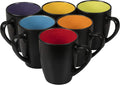 Black Coffee Mugs 14Oz Set of 6 - Stoneware Coffee Mug Fits Coffee Makers - Black Cup with Multi Color Inside