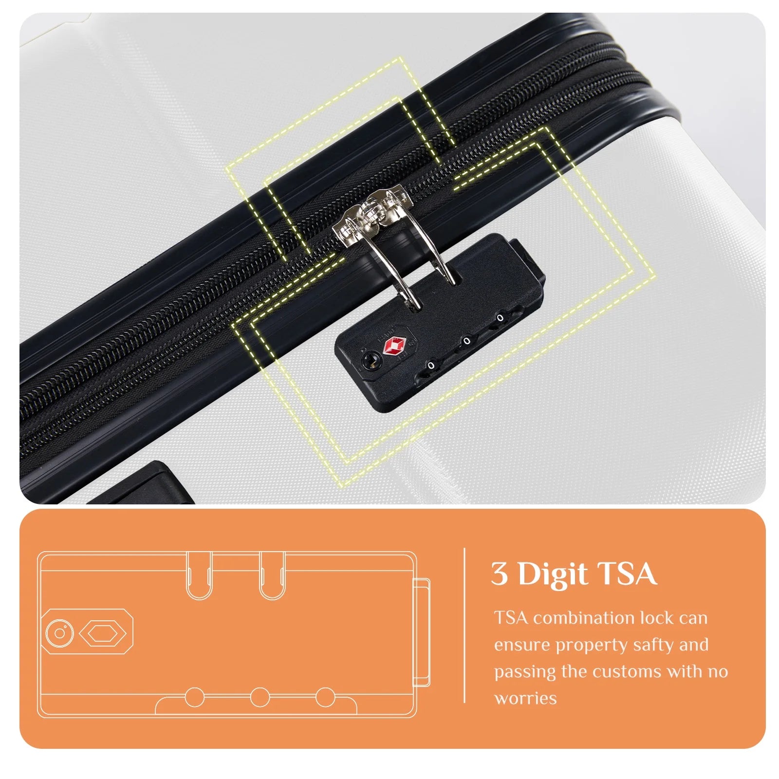 3 Pcs ABS Hardside Luggage Sets, Lightweight Expandable Hard Shell Rolling Suitcase TSA Lock Spinner Wheel Suit Cases, White