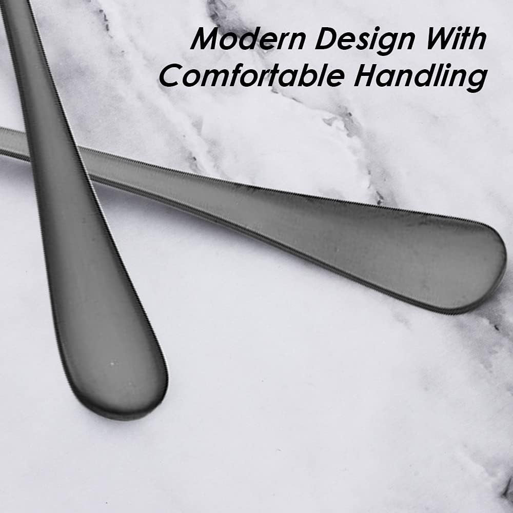 Set of 12, Black Plated Stainless Steel Dinner Forks and Spoons,  Heavy-Duty Forks (8 Inch) and Spoons (7 Inch) Cutlery Set- Black