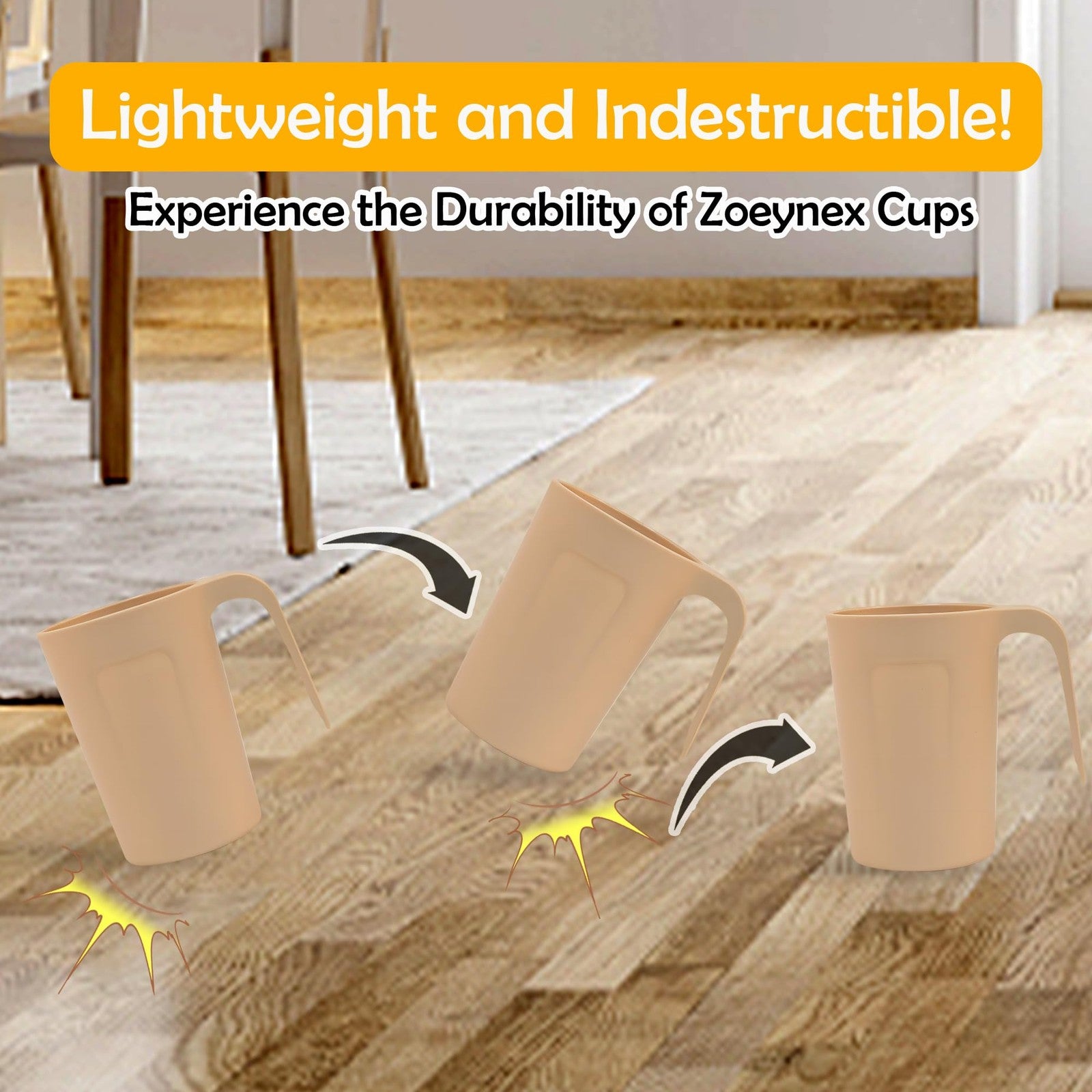 4 Plastic Stackable Coffee Mugs with Handles, Unbreakable Drinking Glasses, 12Oz