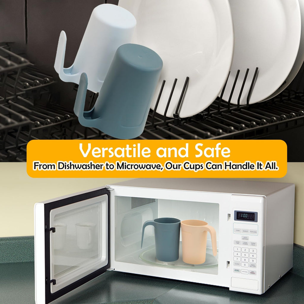 4 Plastic Stackable Coffee Mugs with Handles, Unbreakable Drinking Glasses, 12Oz