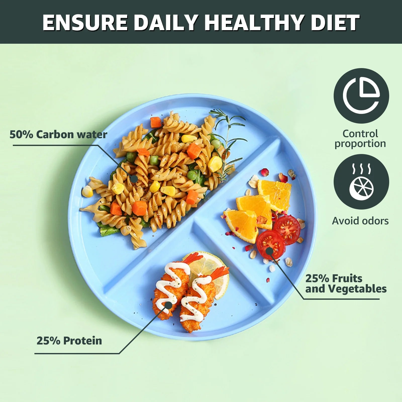 8Pcs 9Inch Divided Dinner Plates Unbreakable Portion Control Dinner Plates Reusable Plastic Baby Plates Stackable Divider Plates Microwave Safe for Kids Adults Dinner