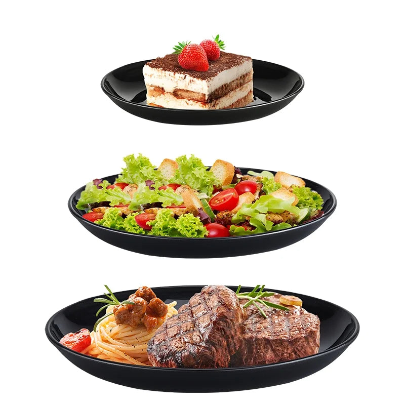 12 Pack Dinner Plates Set Black Dinnerware, Reuseable Bpa-Free Dinner Plates, Salad Plates, Dessert Plates, 3 Size Lightweight Unbreakable Plates, Microwave and Dishwasher Safe