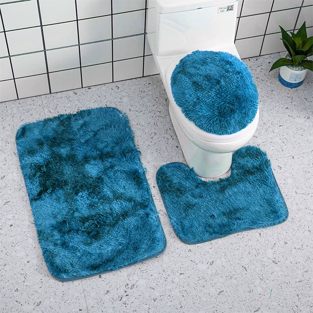 Solid Color 3 Piece Bathroom Rug Set Bath Rug, Contour Mat, & Lid Cover Non-Slip with Rubber Backing Solid Color New Bathmats