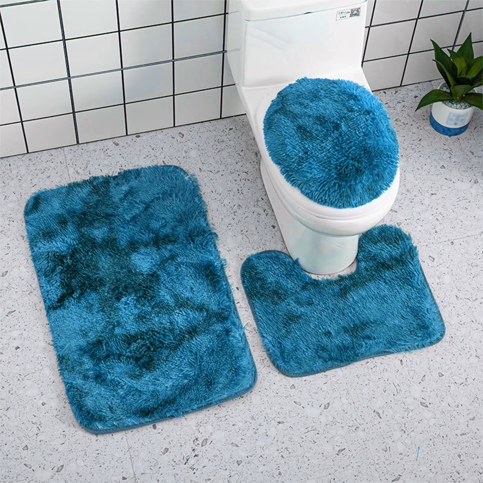 Solid Color 3 Piece Bathroom Rug Set Bath Rug, Contour Mat, & Lid Cover Non-Slip with Rubber Backing Solid Color New Bathmats