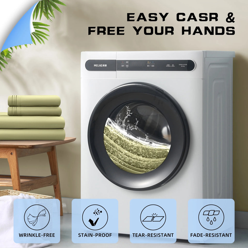 4 Pieces Luxury Bed Sheets Set, 1800 Series Cooling Microfiber Bed Sheets, 16" Deep Pocket, King, Green