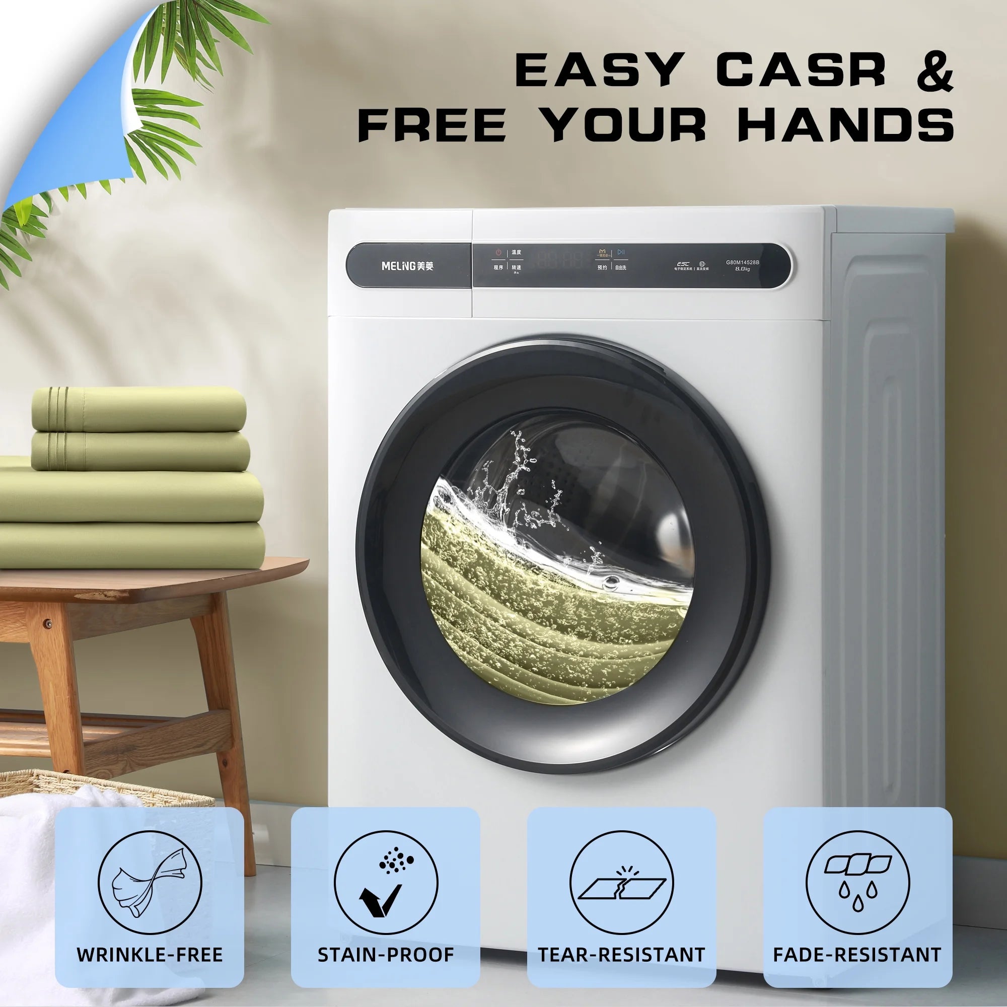 4 Pieces Luxury Bed Sheets Set, 1800 Series Cooling Microfiber Bed Sheets, 16" Deep Pocket, King, Green