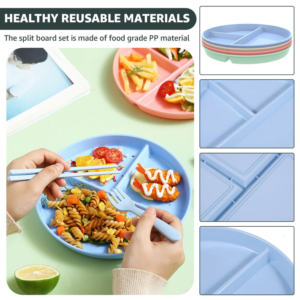 8Pcs 9Inch Divided Dinner Plates Unbreakable Portion Control Dinner Plates Reusable Plastic Baby Plates Stackable Divider Plates Microwave Safe for Kids Adults Dinner