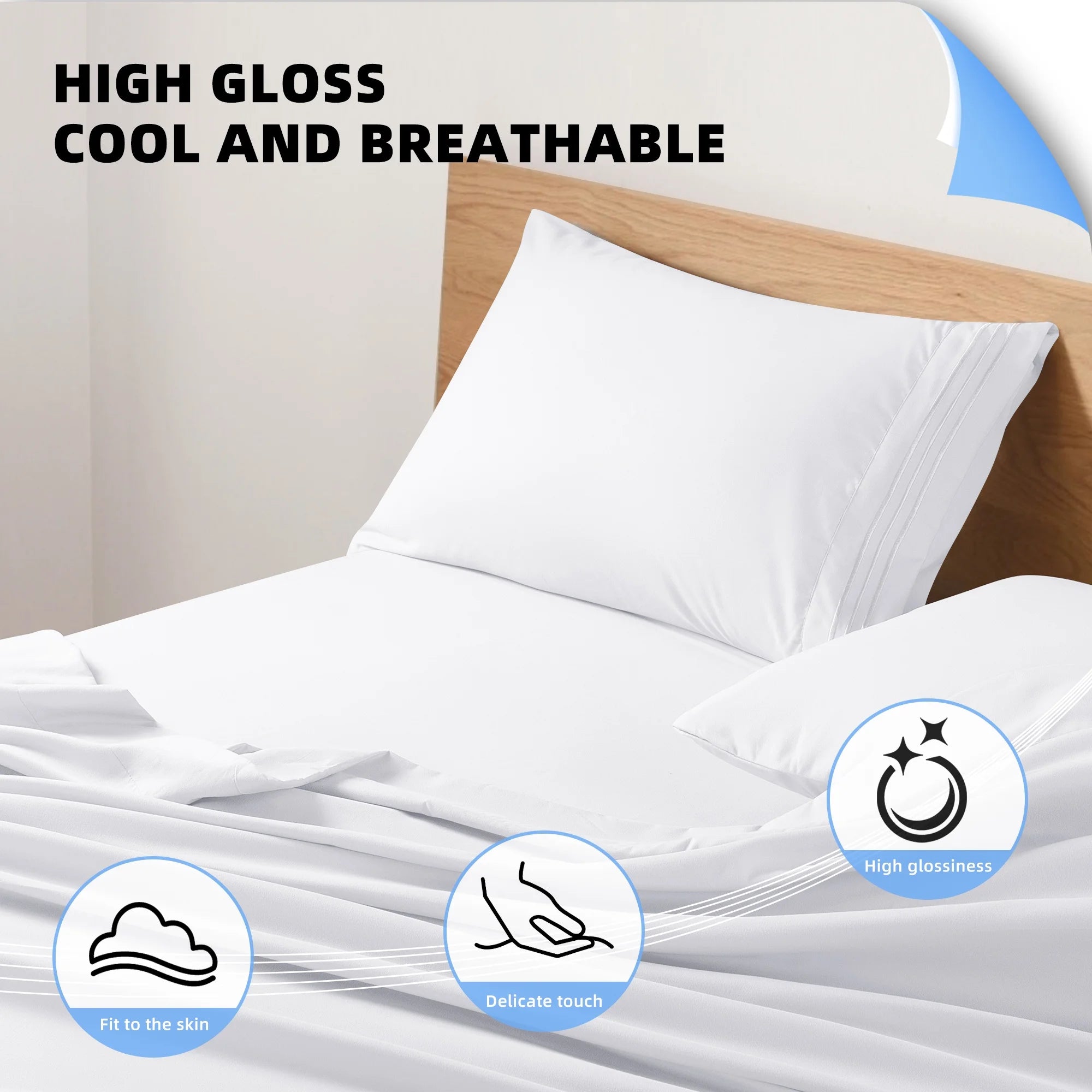 3 Pieces Luxury Bed Sheets Set, 1800 Series Cooling Microfiber Bed Sheets, 16" Deep Pocket, Twin, White