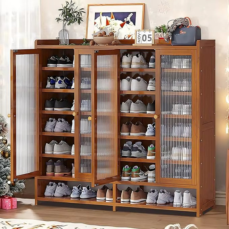 Bamboo Shoe Cabinet with Door, 8 Tier Shoe Rack for Closet, Entryway Shoe Storage Cabinet for 36-40 Pairs, Shoes Rack Organizer