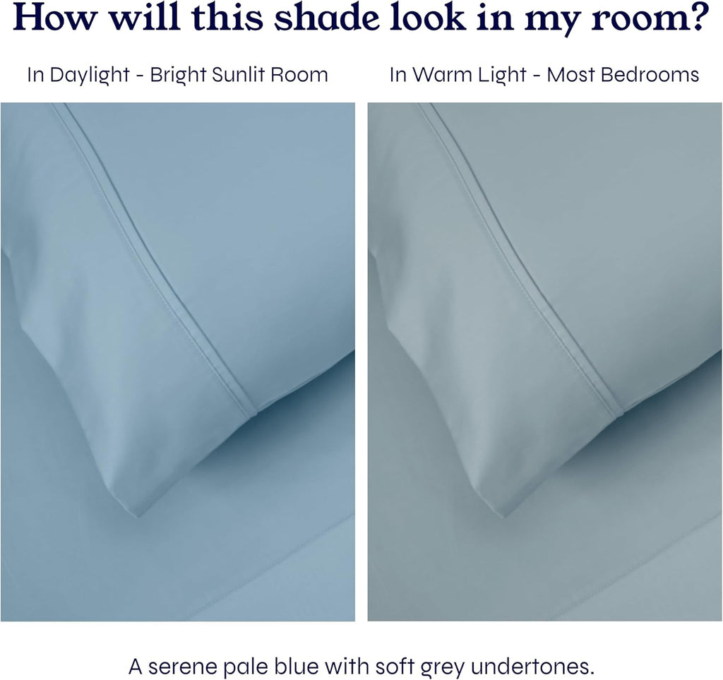 Queen Sheet Set - Soft 400 Thread Count Sateen, Natural 100% Cotton Sheets for Queen Size Bed, Deep Pockets for a Snug Fit, Durable Bedding - Sky Blue