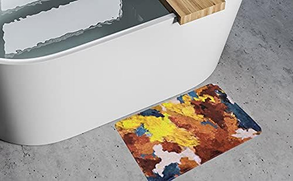 Abstract Bathroom Rugs,Oil Painting Yellow Bathroom Mat, Non Slip Ultra Soft and Water Absorbent Bathroom Mats, Memory Foam Bathroom Rug, 24 X 16 Inches, Machine Washable Quick Dry