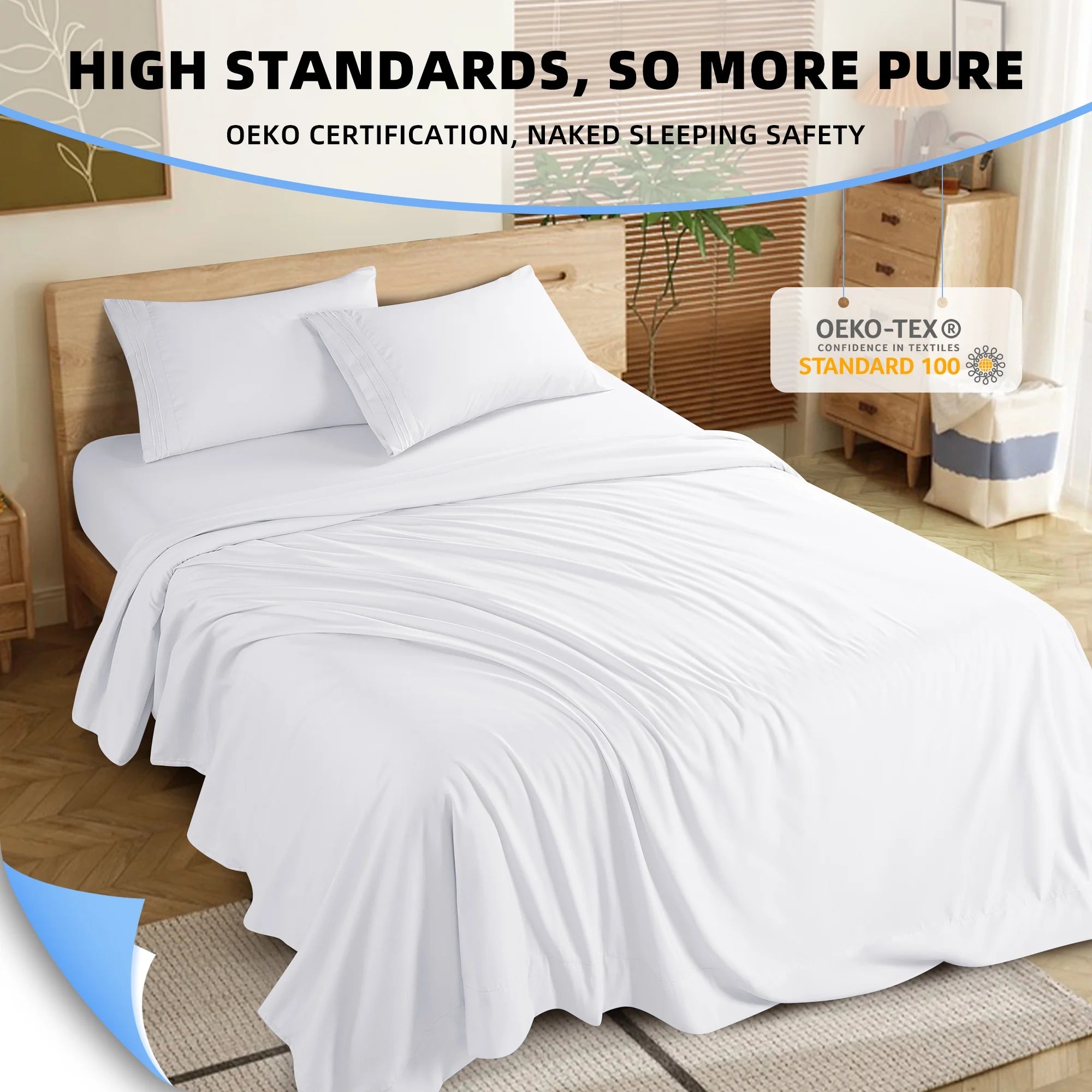 3 Pieces Luxury Bed Sheets Set, 1800 Series Cooling Microfiber Bed Sheets, 16" Deep Pocket, Twin, White