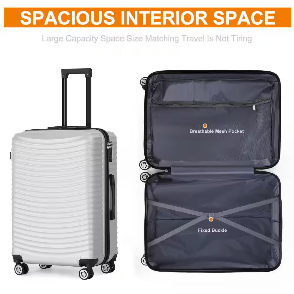 3 Piece Luggage Set Suitcase Spinner Hardshell Lightweight ABS TSA Lock Spinner Carry on (Silver)