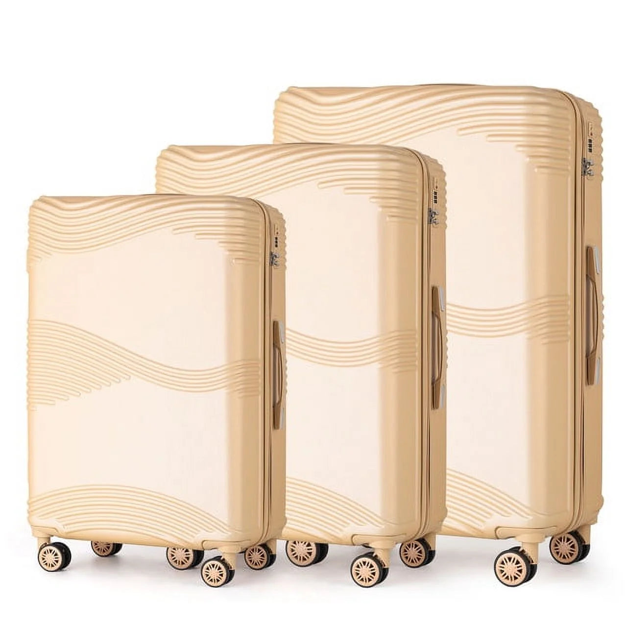 Aden Collection Hardside Spinner Luggage Sets in Tan, 3 Piece - TSA Lock