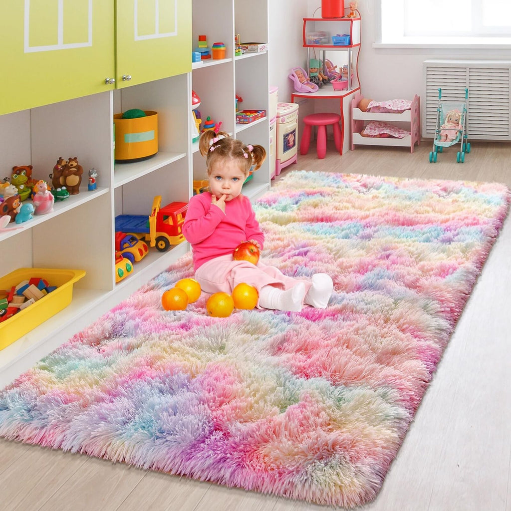 Rainbow Rugs 5X8 Ft Fluffy Plush Area Rugs for Girls Bedroom, Shaggy Rugs For...