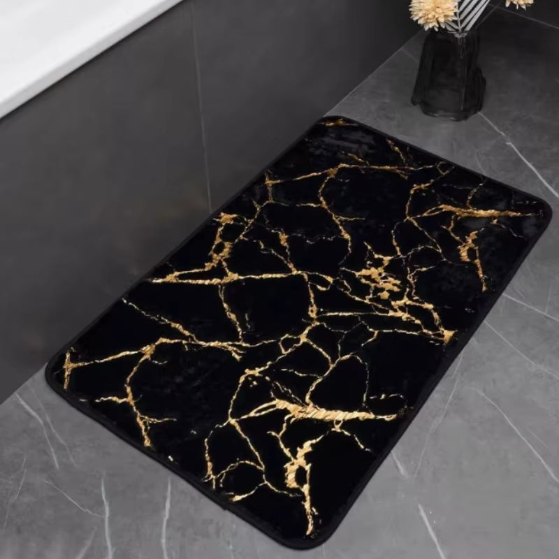 Marble Bathroom Rugs Nonslip Black Gold Bathroom Mats Soft Rabbit Fur Bath Mats for Bathroom Floor Mats Carpet Коврик Для Ванной