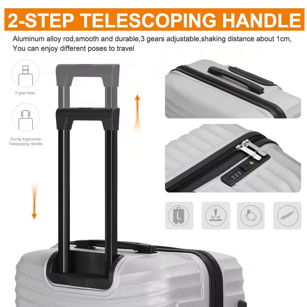 3 Piece Luggage Set Suitcase Spinner Hardshell Lightweight ABS TSA Lock Spinner Carry on (Silver)