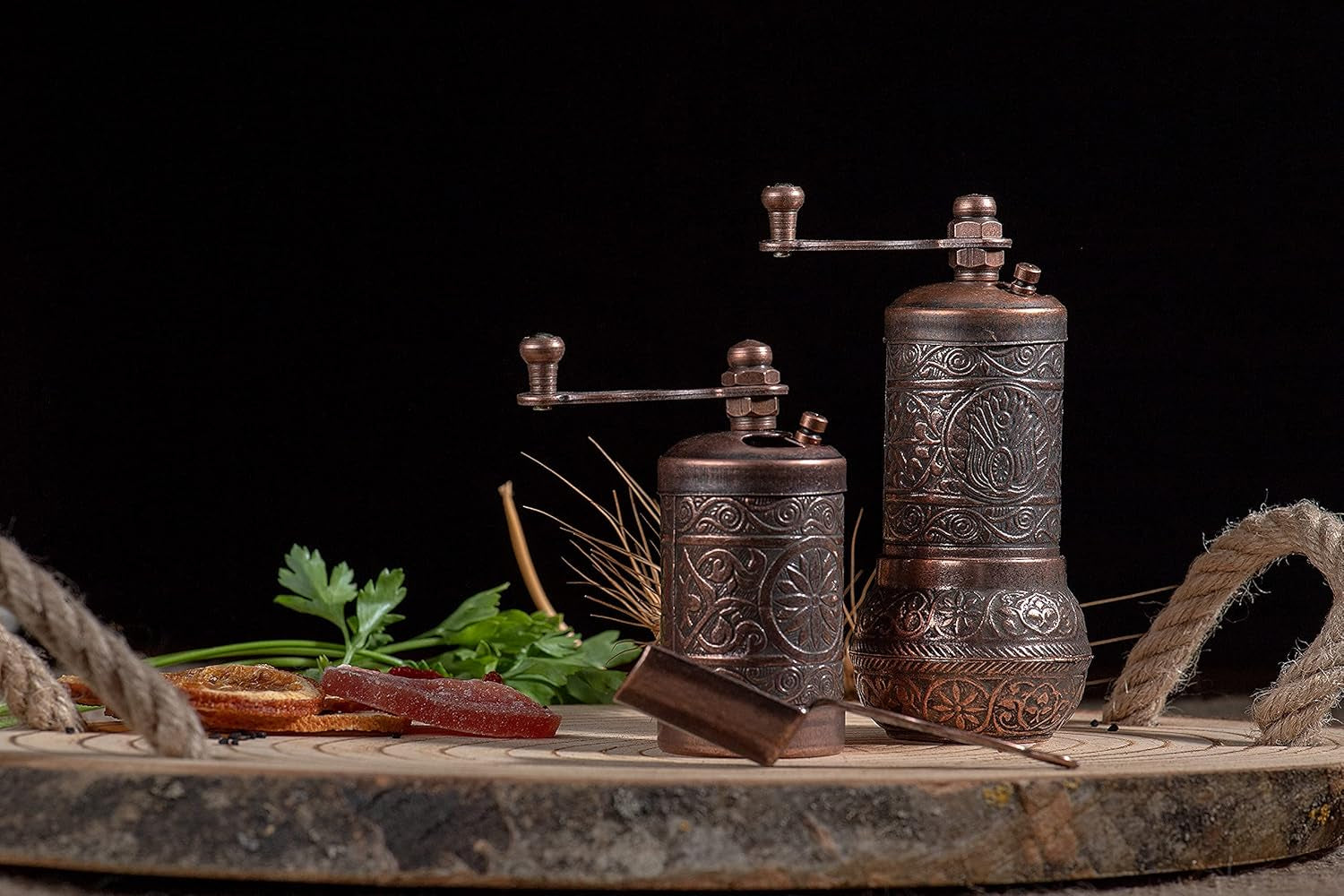 Grinder Set - Herb Grinder - Pepper Grinder Mill - Pepper Mill - Spice Grinder - Pepper Mill Grinder with Crank Handle - Spice Grinder Manual (Antique Copper)