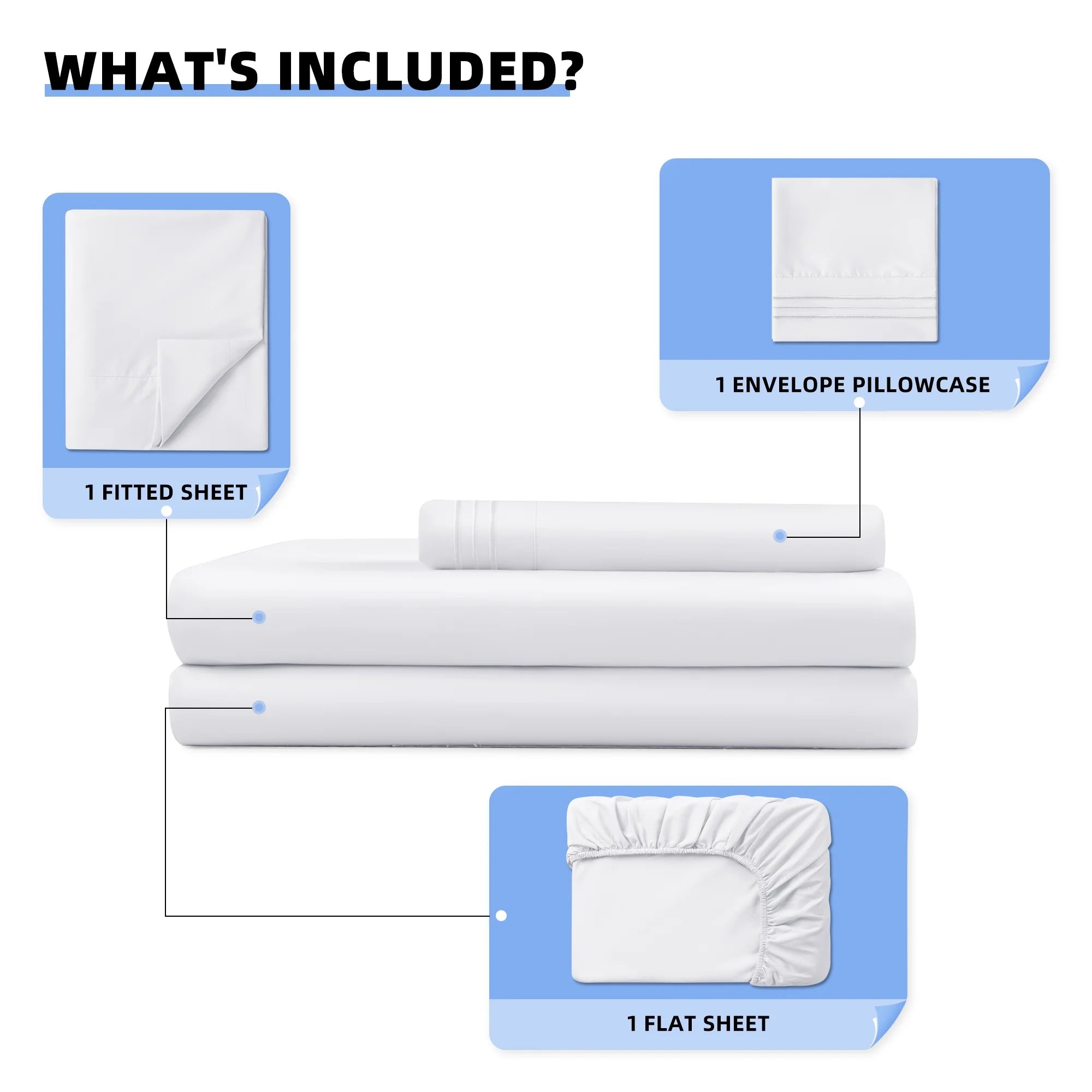 3 Pieces Luxury Bed Sheets Set, 1800 Series Cooling Microfiber Bed Sheets, 16" Deep Pocket, Twin, White
