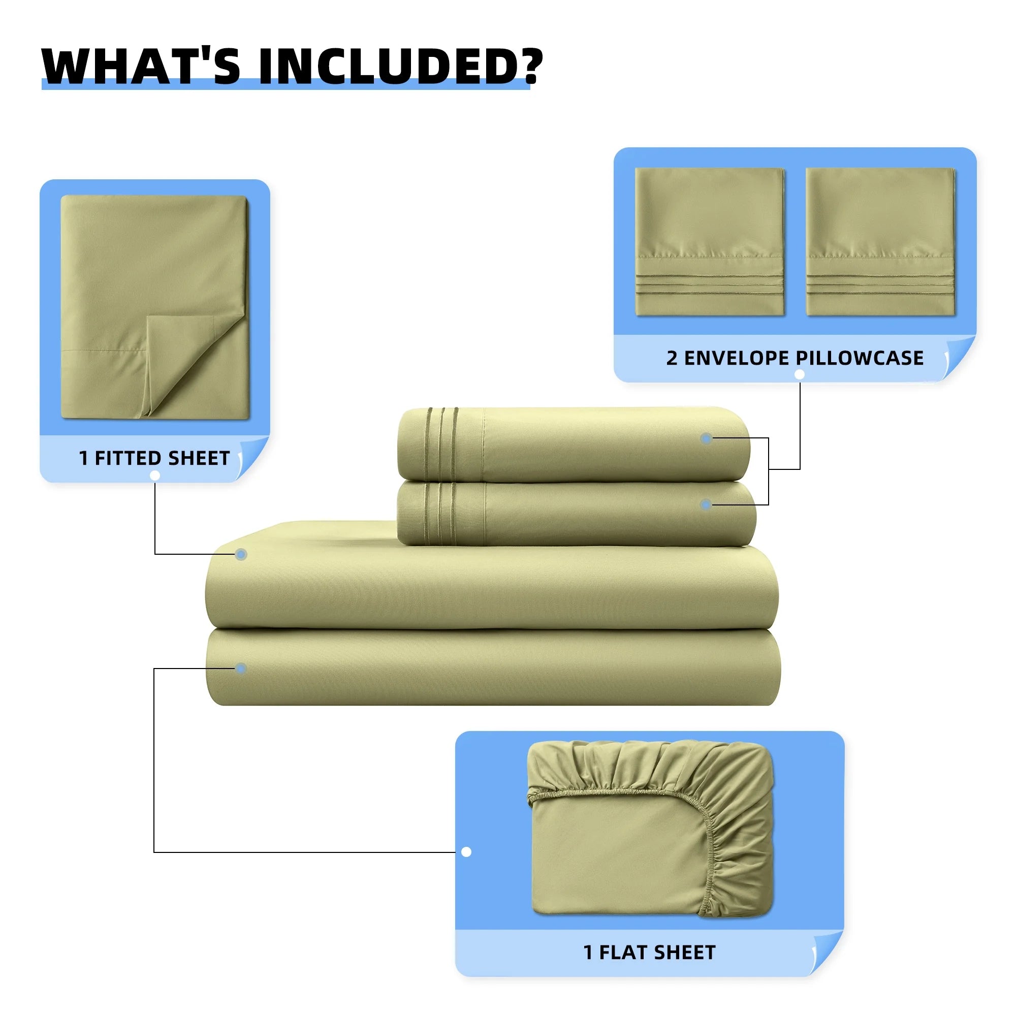 4 Pieces Luxury Bed Sheets Set, 1800 Series Cooling Microfiber Bed Sheets, 16" Deep Pocket, King, Green