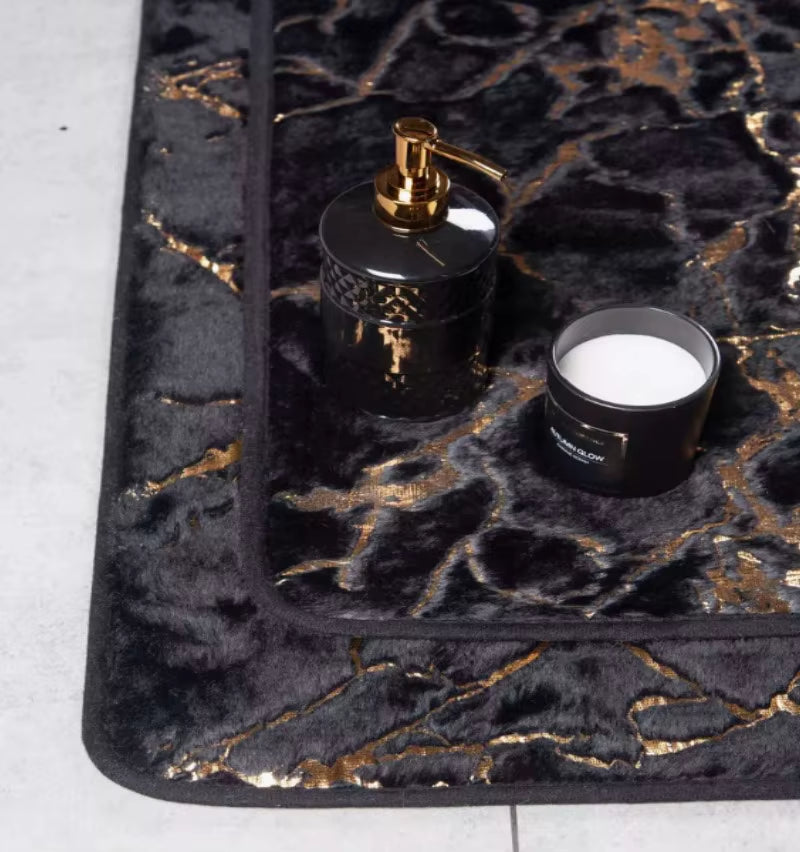 Marble Bathroom Rugs Nonslip Black Gold Bathroom Mats Soft Rabbit Fur Bath Mats for Bathroom Floor Mats Carpet Коврик Для Ванной