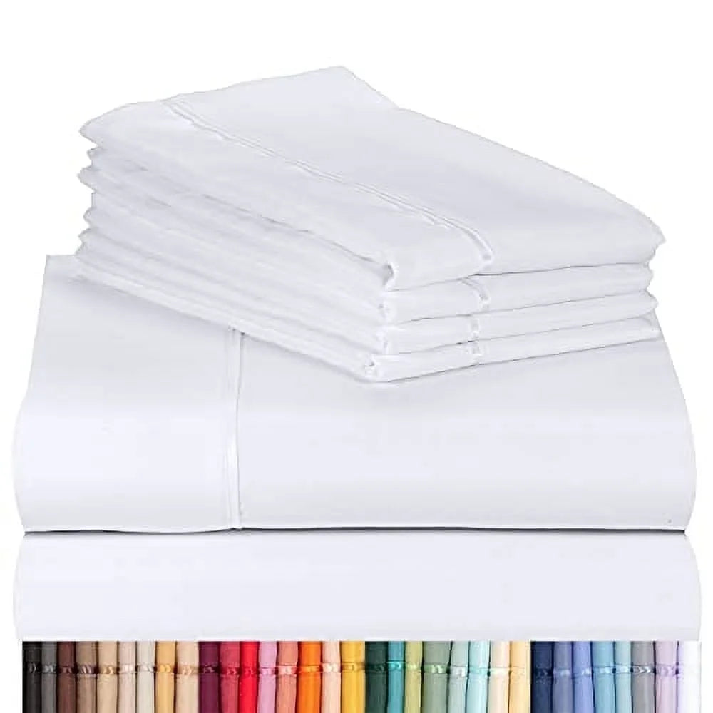 Cooling Sheet, 6 Piece Ultra Soft Microfiber Bed Sheets & Pillowcases, Queen - White