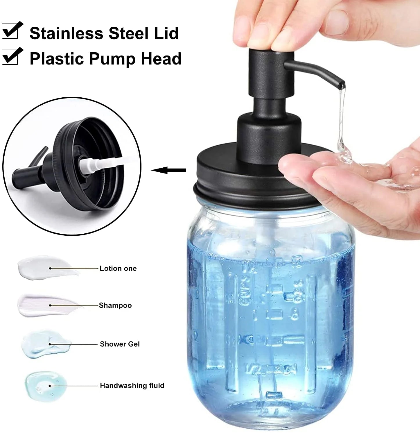 Premium Mason Jar Bathroom Accessories Set (4PCS) - Lotion Soap Dispenser,Toothbrush Holder,2 Apothecary Jars- Rustic Farmhouse Decor (Black)