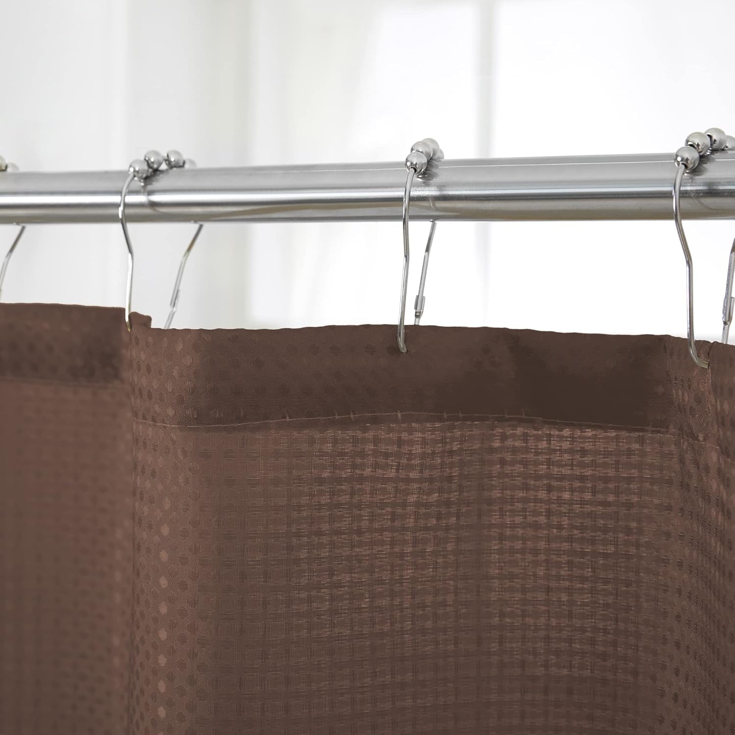 15 Piece Bathroom Shower Curtain Set with Memory Foam Bath Rugs. 2 Solid Coffee Brown Beige Color Modern Design None-Slip Bath Mats Includes12 Roller Ball Hooks Style Carrie (Brown)