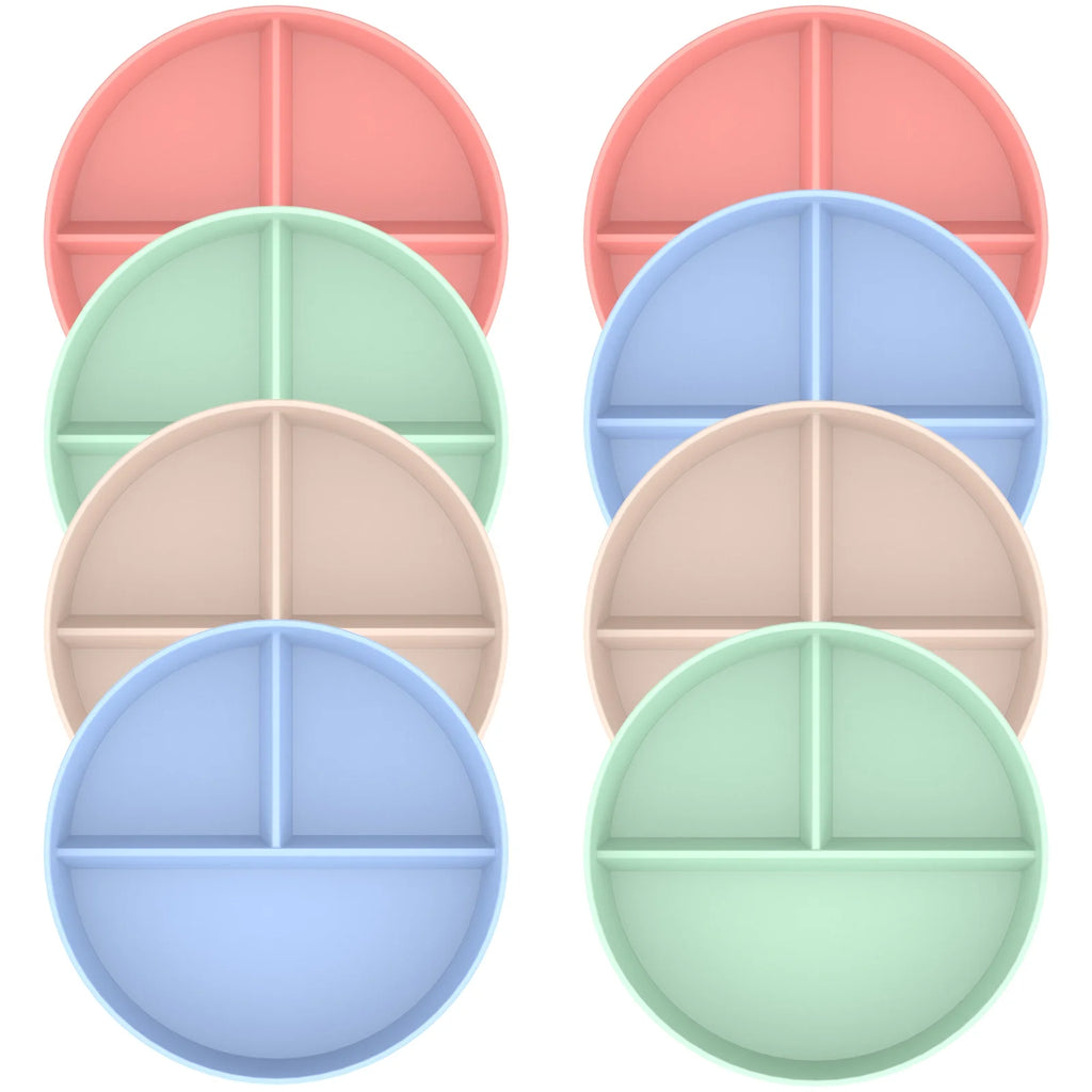 8Pcs 9Inch Divided Dinner Plates Unbreakable Portion Control Dinner Plates Reusable Plastic Baby Plates Stackable Divider Plates Microwave Safe for Kids Adults Dinner