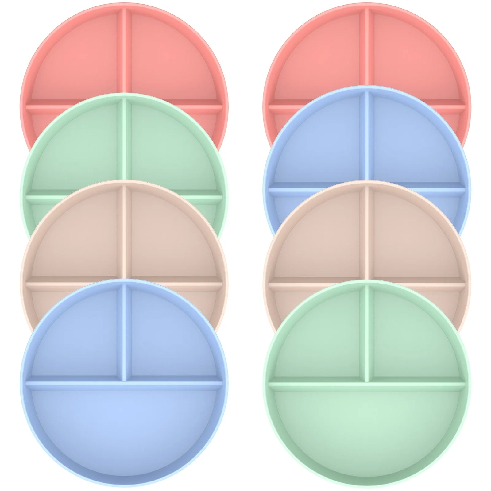 8Pcs 9Inch Divided Dinner Plates Unbreakable Portion Control Dinner Plates Reusable Plastic Baby Plates Stackable Divider Plates Microwave Safe for Kids Adults Dinner