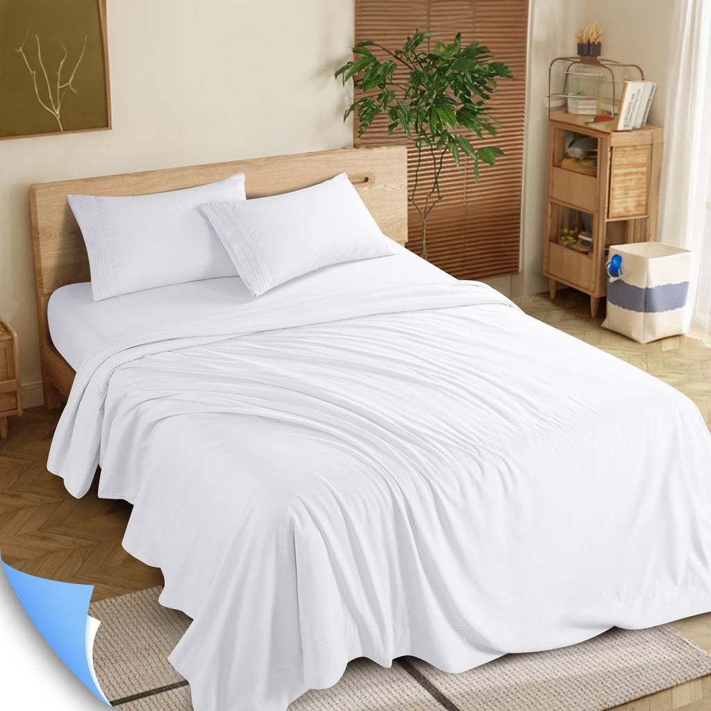 3 Pieces Luxury Bed Sheets Set, 1800 Series Cooling Microfiber Bed Sheets, 16" Deep Pocket, Twin, White