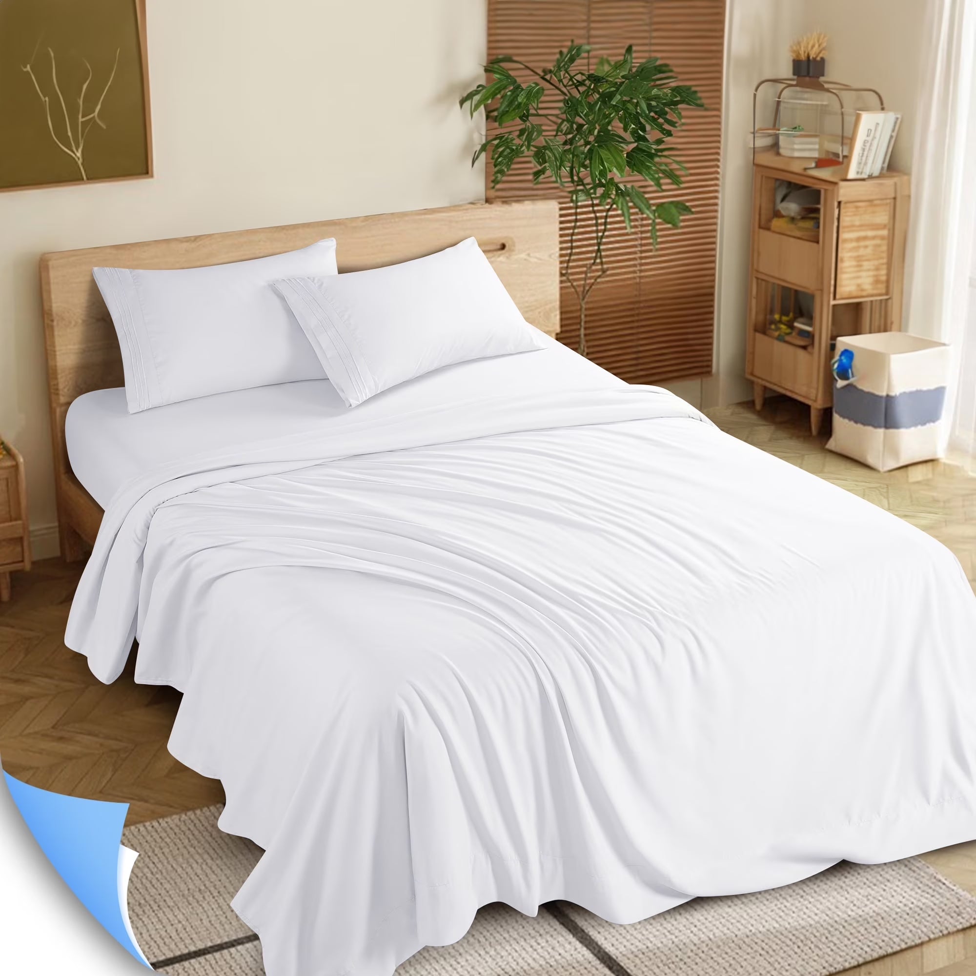 3 Pieces Luxury Bed Sheets Set, 1800 Series Cooling Microfiber Bed Sheets, 16" Deep Pocket, Twin, White