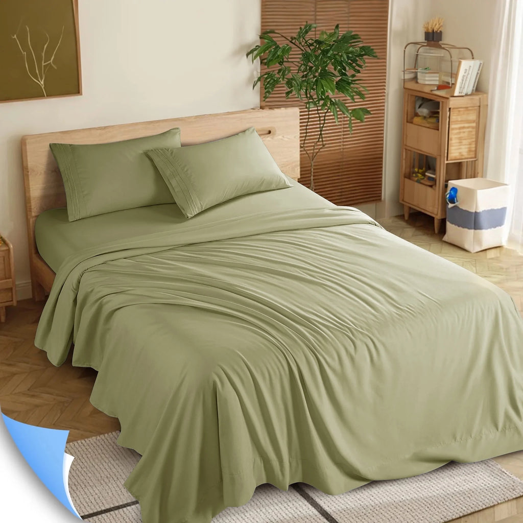 4 Pieces Luxury Bed Sheets Set, 1800 Series Cooling Microfiber Bed Sheets, 16" Deep Pocket, King, Green