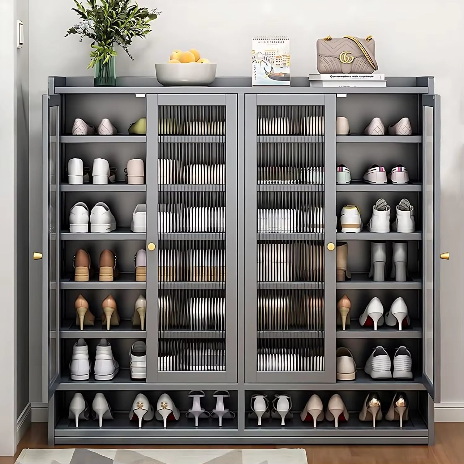 Bamboo Shoe Cabinet with Door, 8 Tier Shoe Rack for Closet, Entryway Shoe Storage Cabinet for 36-40 Pairs, Shoes Rack Organizer