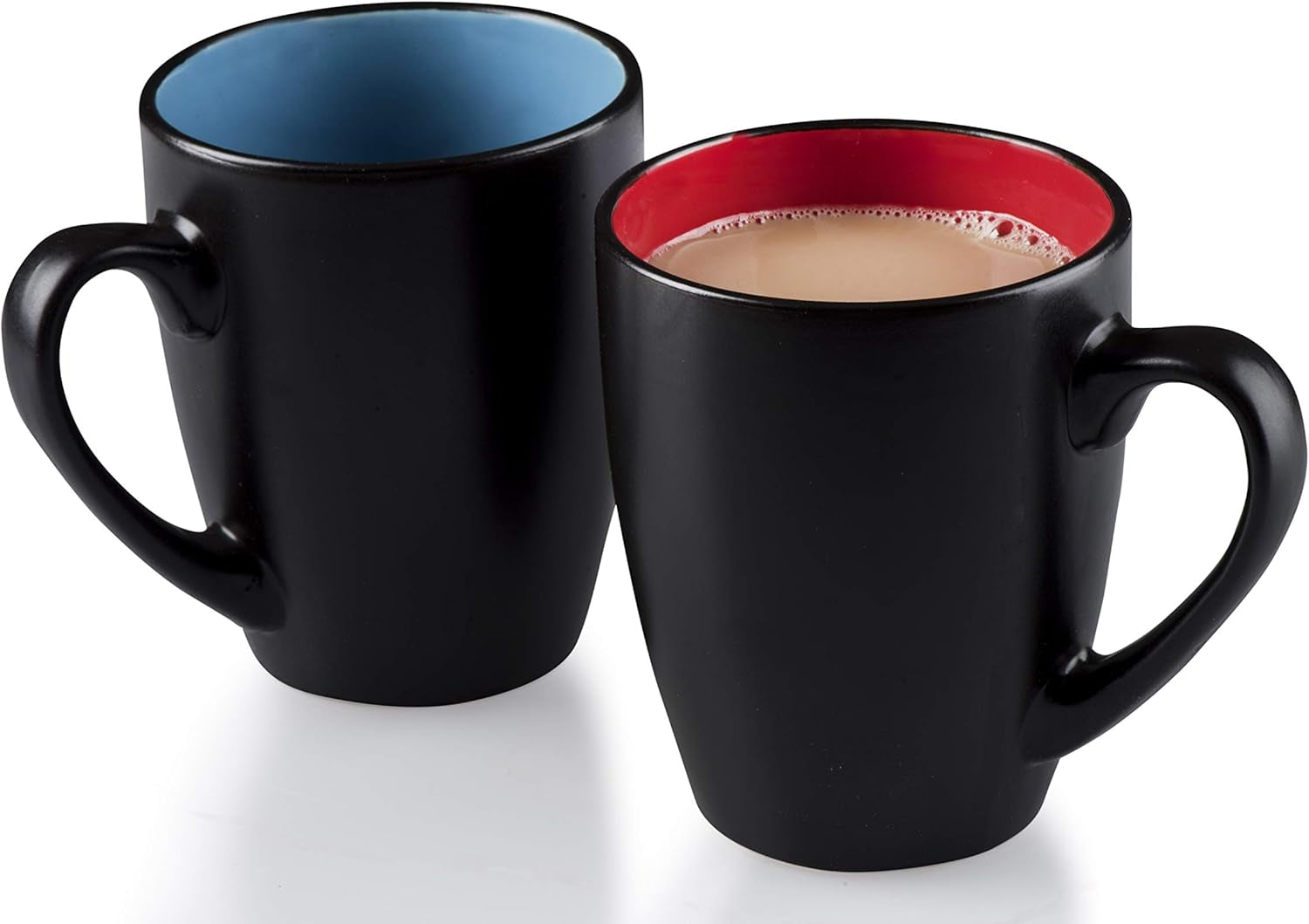 Black Coffee Mugs 14Oz Set of 6 - Stoneware Coffee Mug Fits Coffee Makers - Black Cup with Multi Color Inside