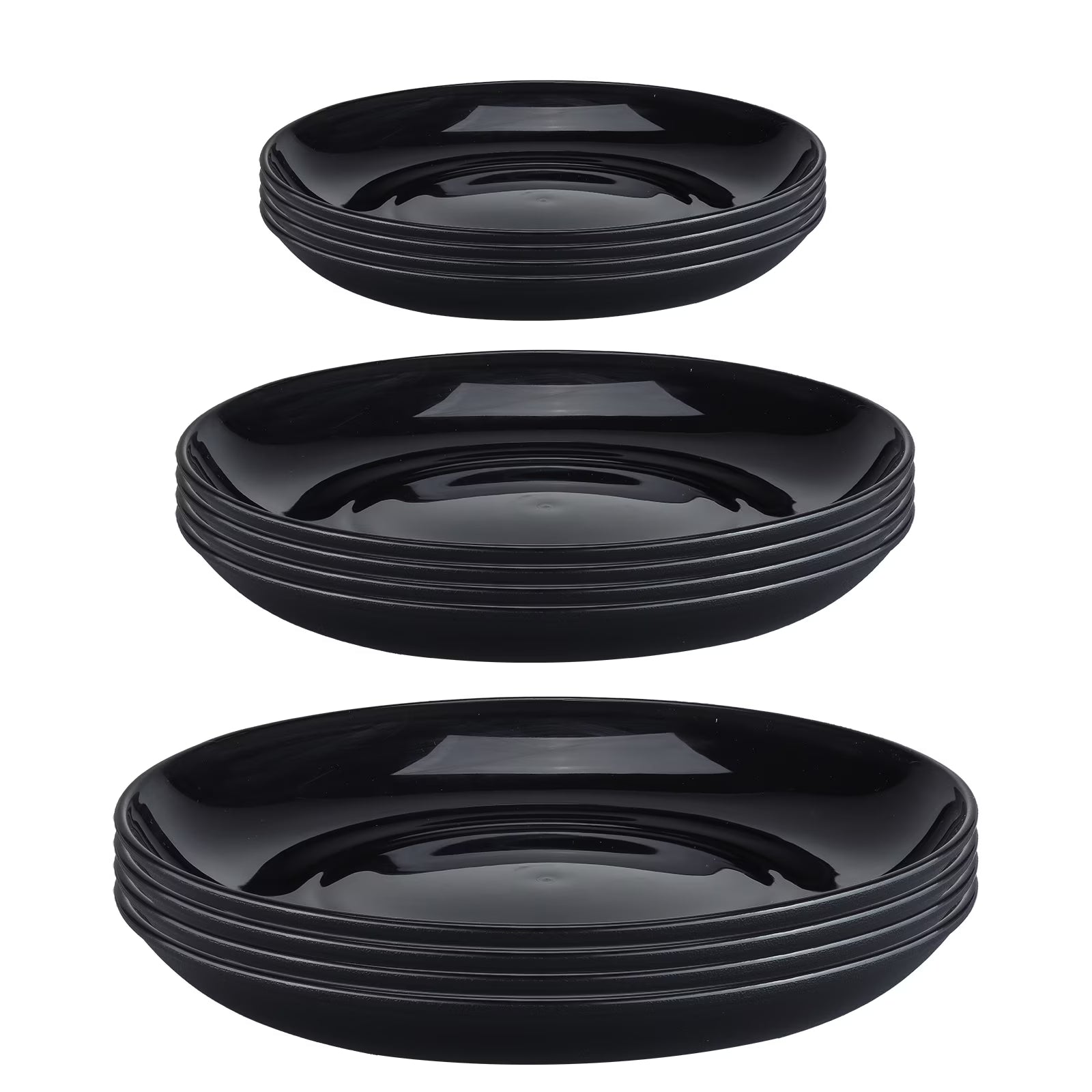 12 Pack Dinner Plates Set Black Dinnerware, Reuseable Bpa-Free Dinner Plates, Salad Plates, Dessert Plates, 3 Size Lightweight Unbreakable Plates, Microwave and Dishwasher Safe